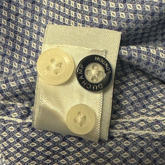 Duchamp Shirt Mens 42 16.5L Geometric Diamond Blue Button Front L/S Tailored Fit - Picture 5 of 6